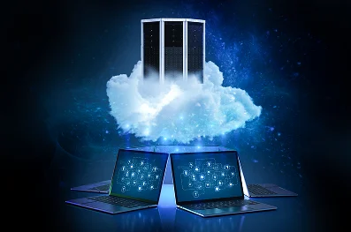 cloud-computing-technology-concept-with-3d-rendering-cloud-with-server-computer-notebooks